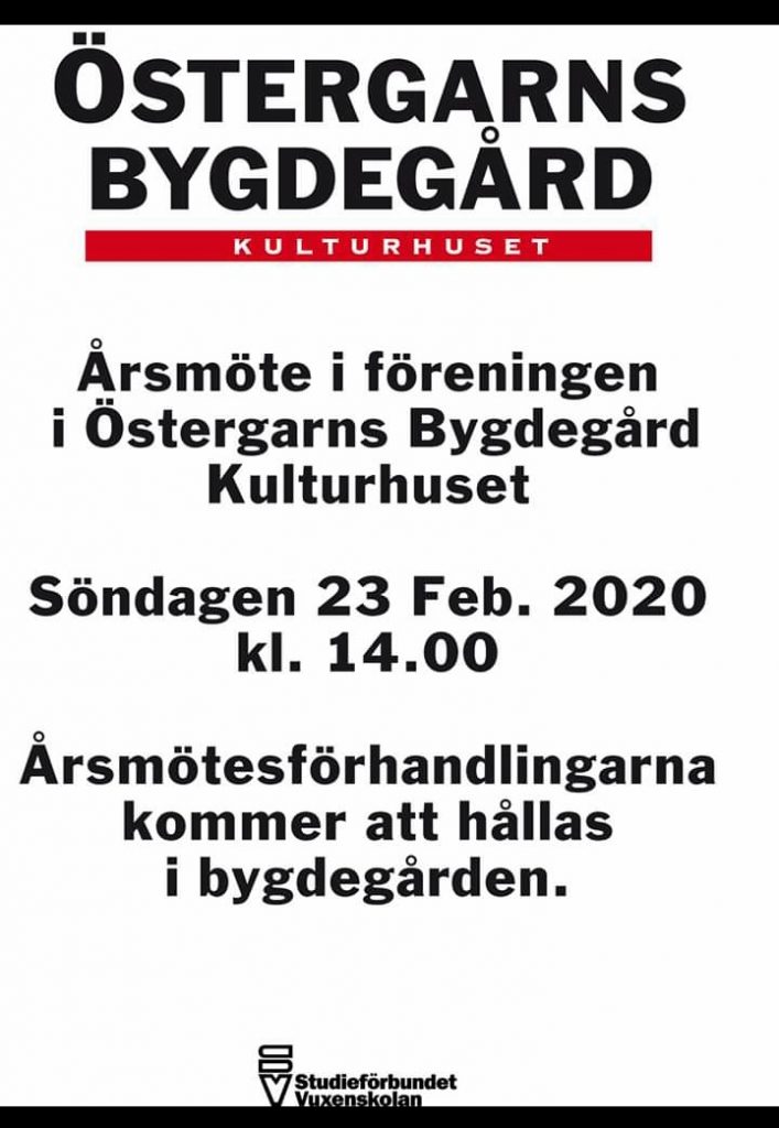 Östergarns bygdegård kallelse årsmöte