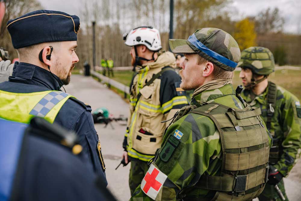Totalförsvarsövning i Linköping under Aurora 23. Foto: Jesper Moldvik/Försvarsmakten